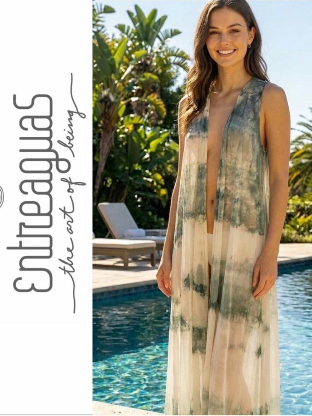 Entreaguas wearable art green tie dye kimono vest beach cover up flowy goddess
